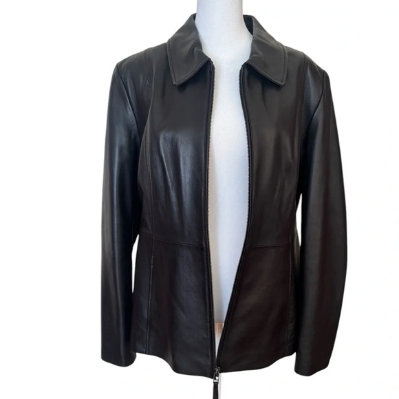 Investments Genuine Lamb Leather Long Sleeve Point Collar Zip Front Jacket - Picture 8 of 11